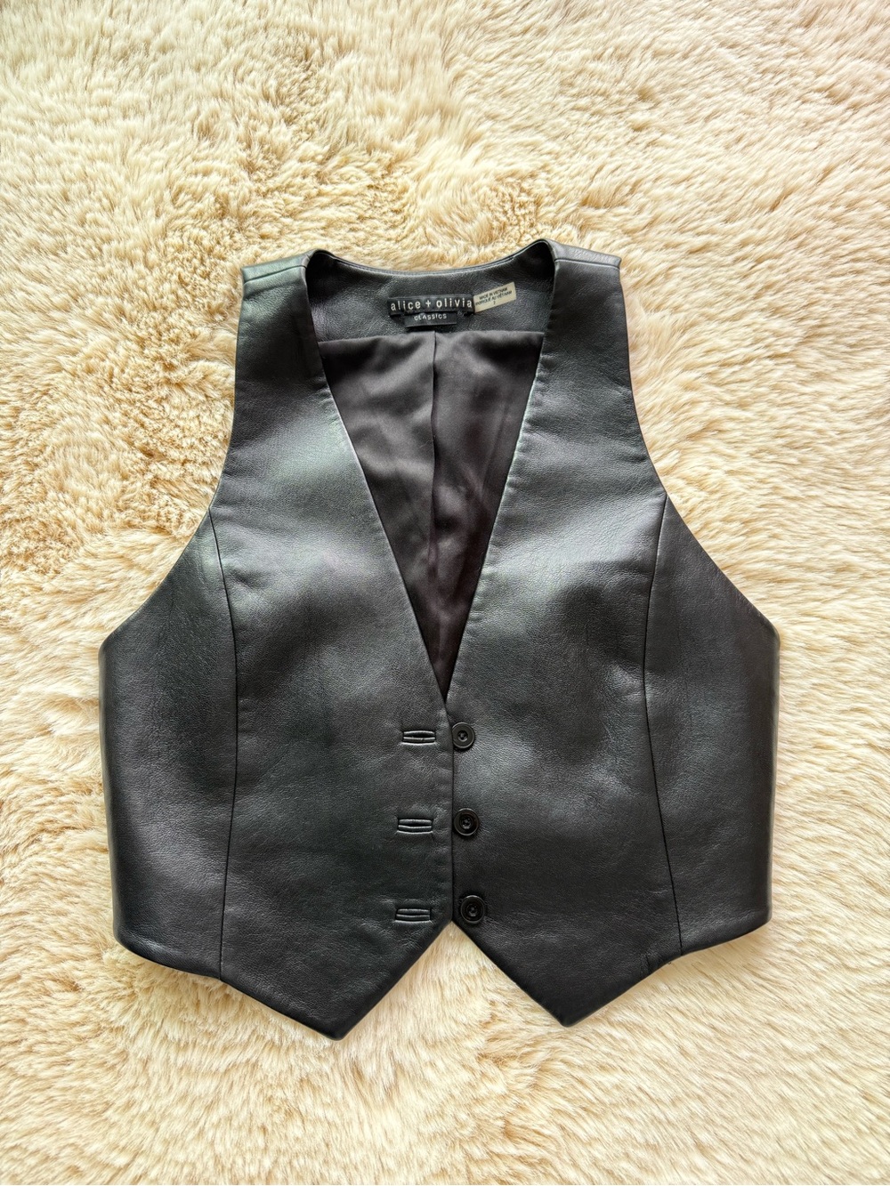 Alice + Olivia Black Leather Waistcoat Vest